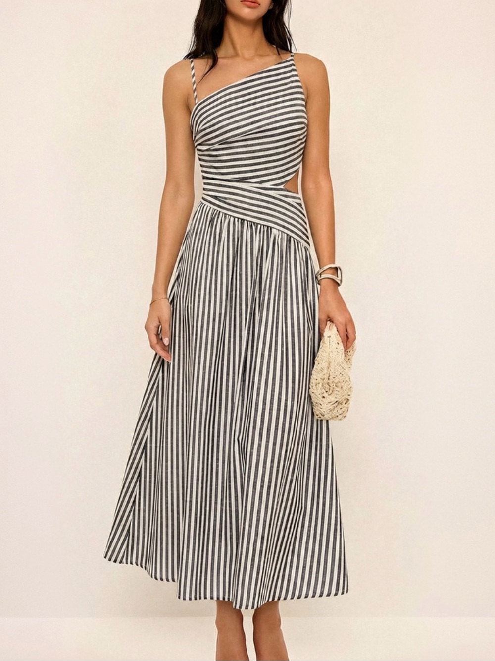 Commense Striped Cut-Out Asymmetrical Cami Maxi Dress